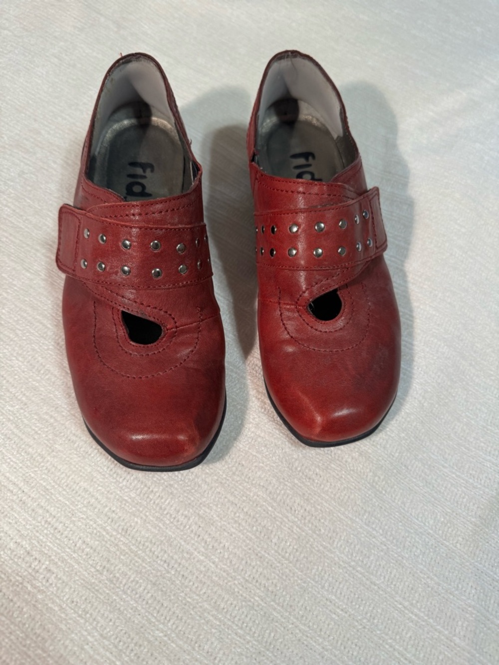 Fidji Red Leather Studded Mary Jane Comfort Shoes - Size 36